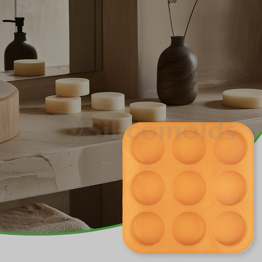 SILICOMOLDS - 100gms - Round Shape - 9 Cavities Silicone Soap Mold-URP004SM